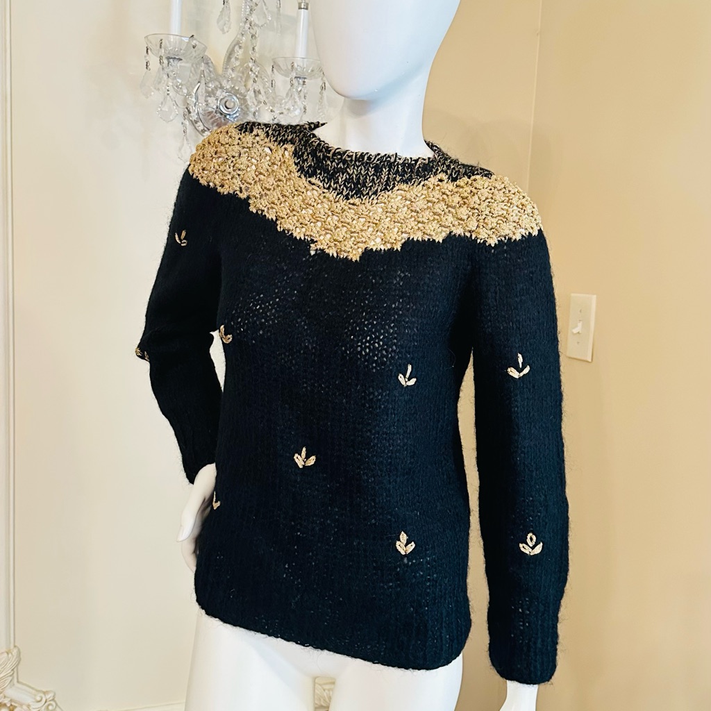 Sweater Black And Gold Pom Pom Sweater Made In Italy Size M